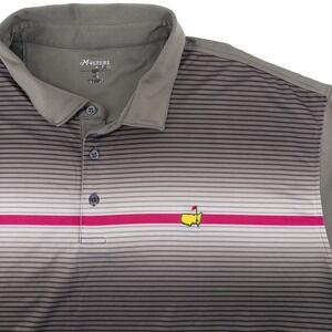 Masters Tech Polo Shirt Men's XXL 2XL Gray Pink‎ Stripe Performance Golf Stretch